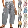 Women's High Waist Loose Cotton Linen Pants with Pockets - Plus Size Printed Casual Trousers