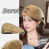 Vintage Y2k Beret Hat Adjustable Letter Embroidery Newsboy Cap Breathable Cotton Flat Cap