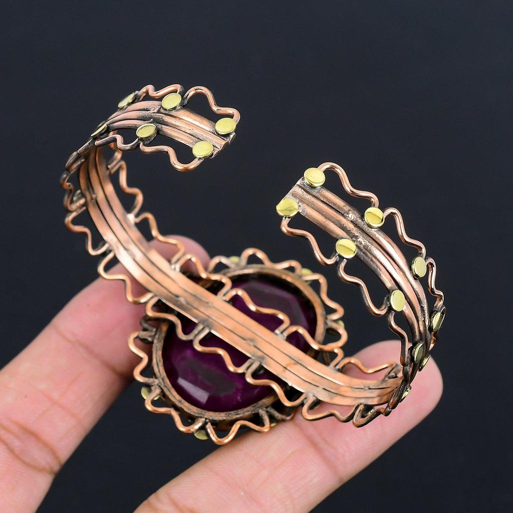 Rubinarmband med ädelstenar, handgjort armband inlindat i 999 koppartråd, manschettsmycken i senaste design