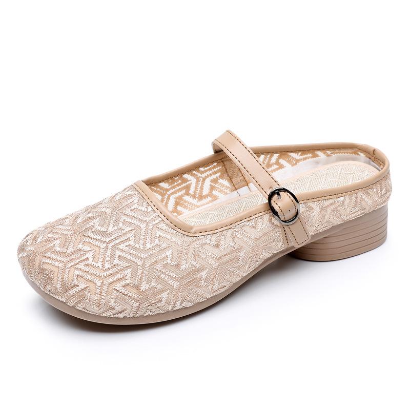 Chinese national style bag head half slippers women's summer wear 2025 new lazy one-pedal breathable mesh cool slippers