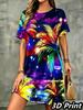 Fashion 3D Print Summer Dress Loose Casual Short Sleeve O-Neck Mini Dress