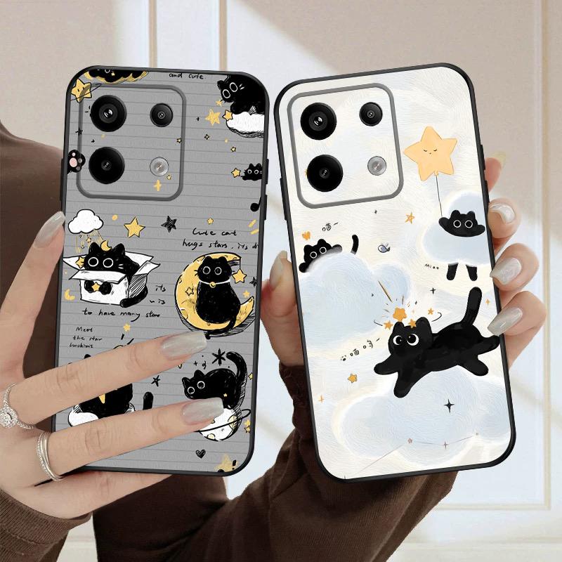 Cartoon Moon Cat For Redmi Note 9 9S 10 11 12 12S 13 Pro Plus 5G India 14 Pro 4G Global 14S 13C 14C silicone soft phone case