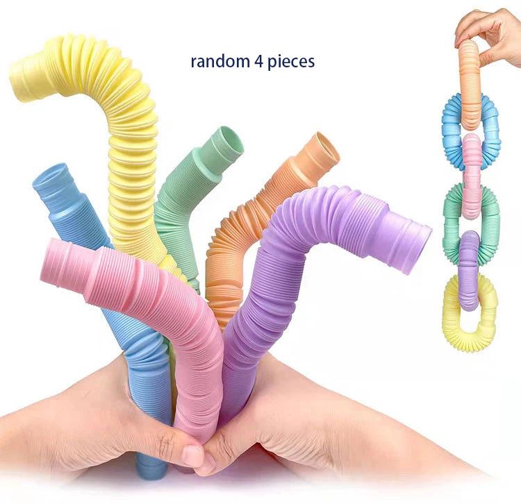 4er Pack Pop Tube Sensorisches Fidget-Spielzeug 4 Stück Zufällig Bunt Schwerlast für Konstruktion Lernspielzeug für Stress Autismus ADHS