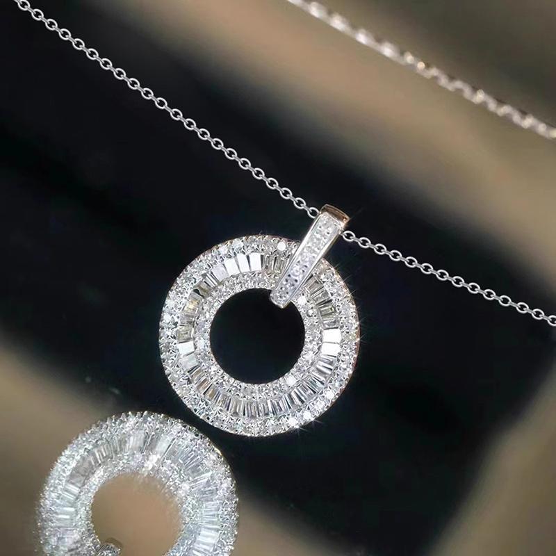 Huitan Luxury Elegant Simple Style Circle Pendant Necklace With Shiny CZ For Women Wedding Party Engagement Accessories Jewelry