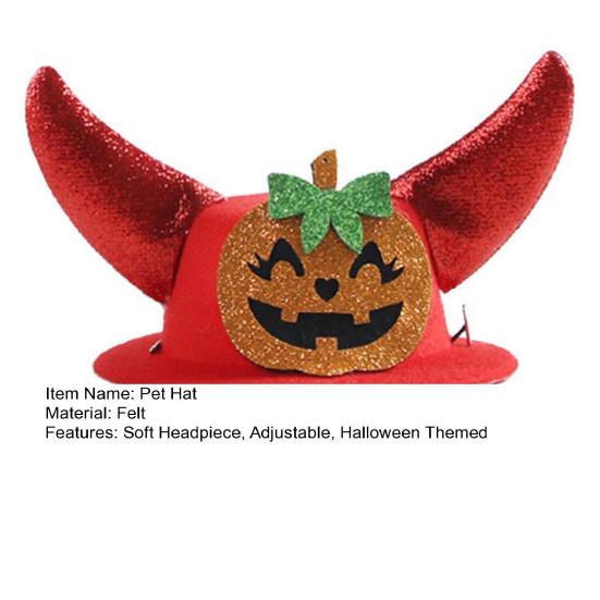 Halloween Pet Hat Cat Formal Hat with Horns Pumpkin Spider Hat Adjustable Headpiece for Small Dogs And Cats Holiday Costume Accessory