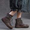 Johnature Atmungsaktive ausgehöhlte Sommerstiefel Echtledersandalen Retro Vielseitige Damenschuhe