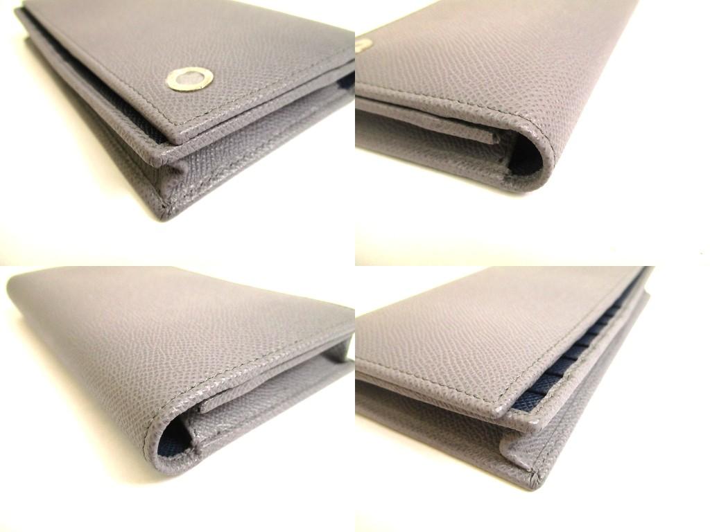 Authentic BVLGARI Man Gray Navy Blue Leather Flap Long Wallet #b012  Refurbished