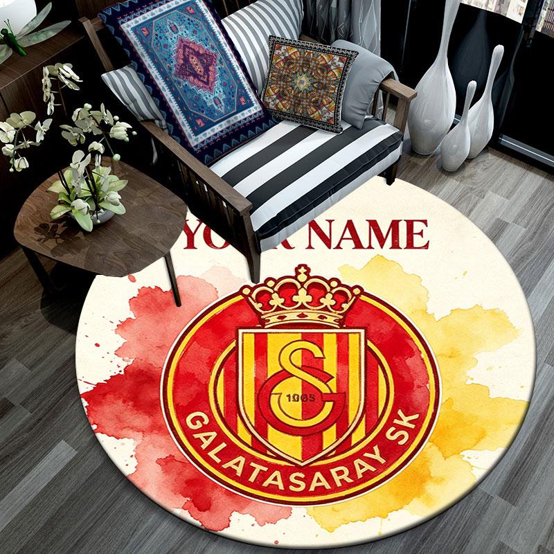 Custom Name,Galatasaray S.K pattern round rug,Carpet Rug for Living Room Bedroom Playroom ,Non-slip Floor Mat,Holiday Gifts and Birthday Gifts.