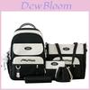 Backpack Five Piece Set With Simple Color Blocked Letter Pattern For Students And School Use