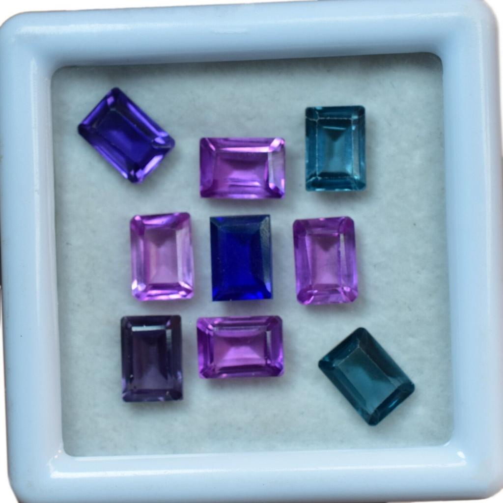 8 Pcs Natural Mix Sapphire   Loose Gemstone Emerald 7x5 Mm Lot