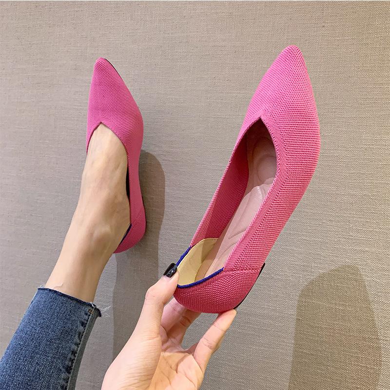 Spring and autumn flat shoes fashion leisure Women's flat shoes pointed knitting elastic comfortable boutique shoes