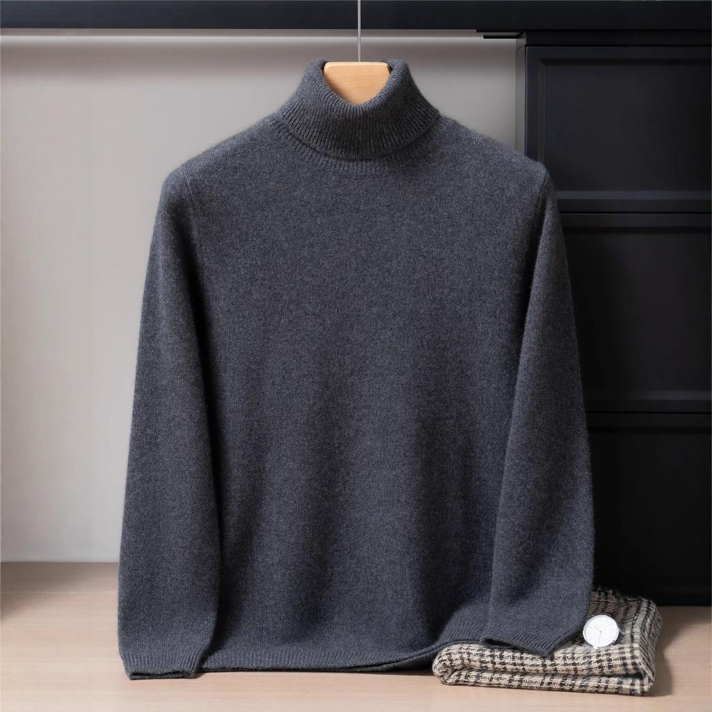 2025 new pure cashmere shirt men's high lapel thickened sweater solid color versatile cashmere knitting