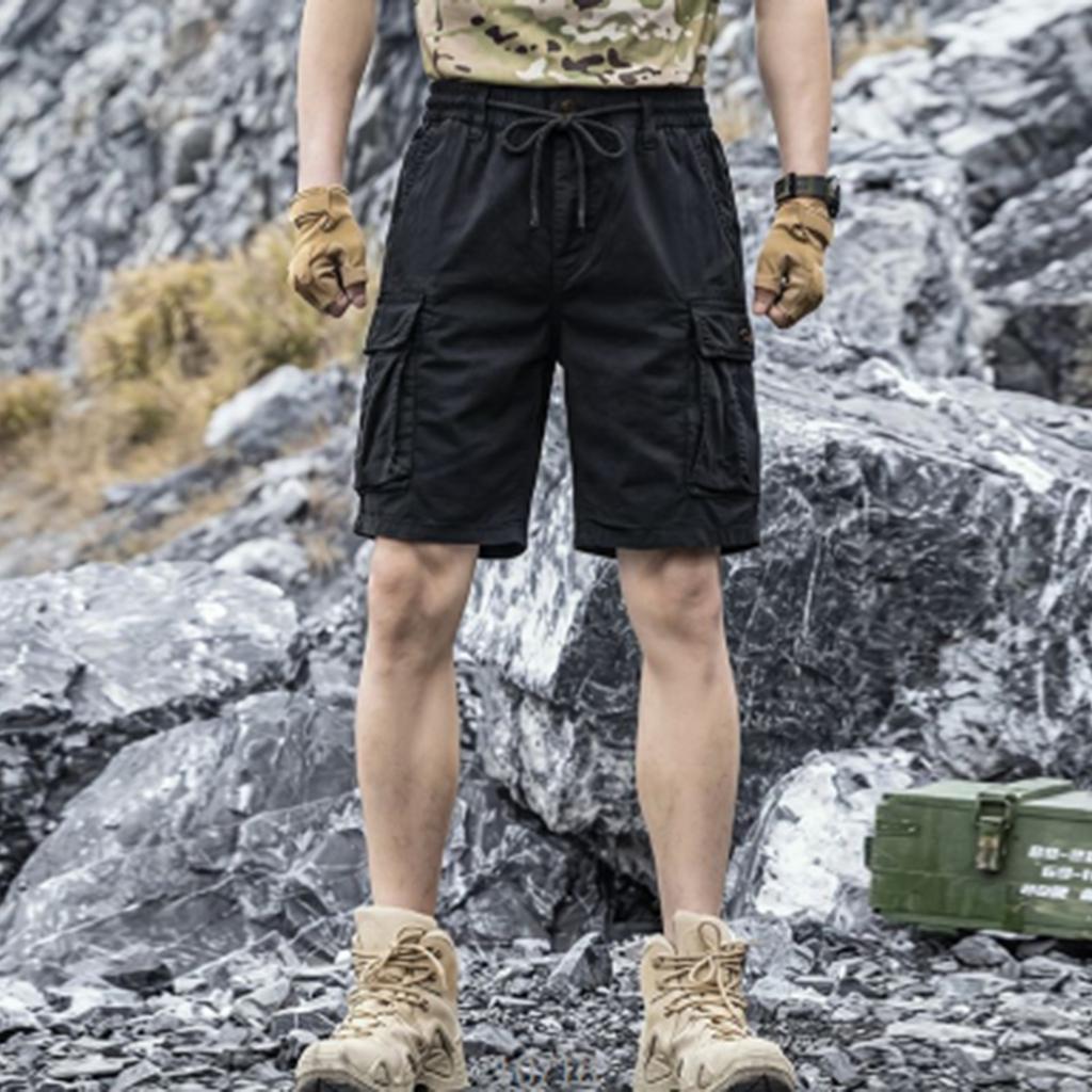 Mens Cargo Shorts Multi Pocket Loose Fit Utility Shorts Five Functional Style Drawstring Waist