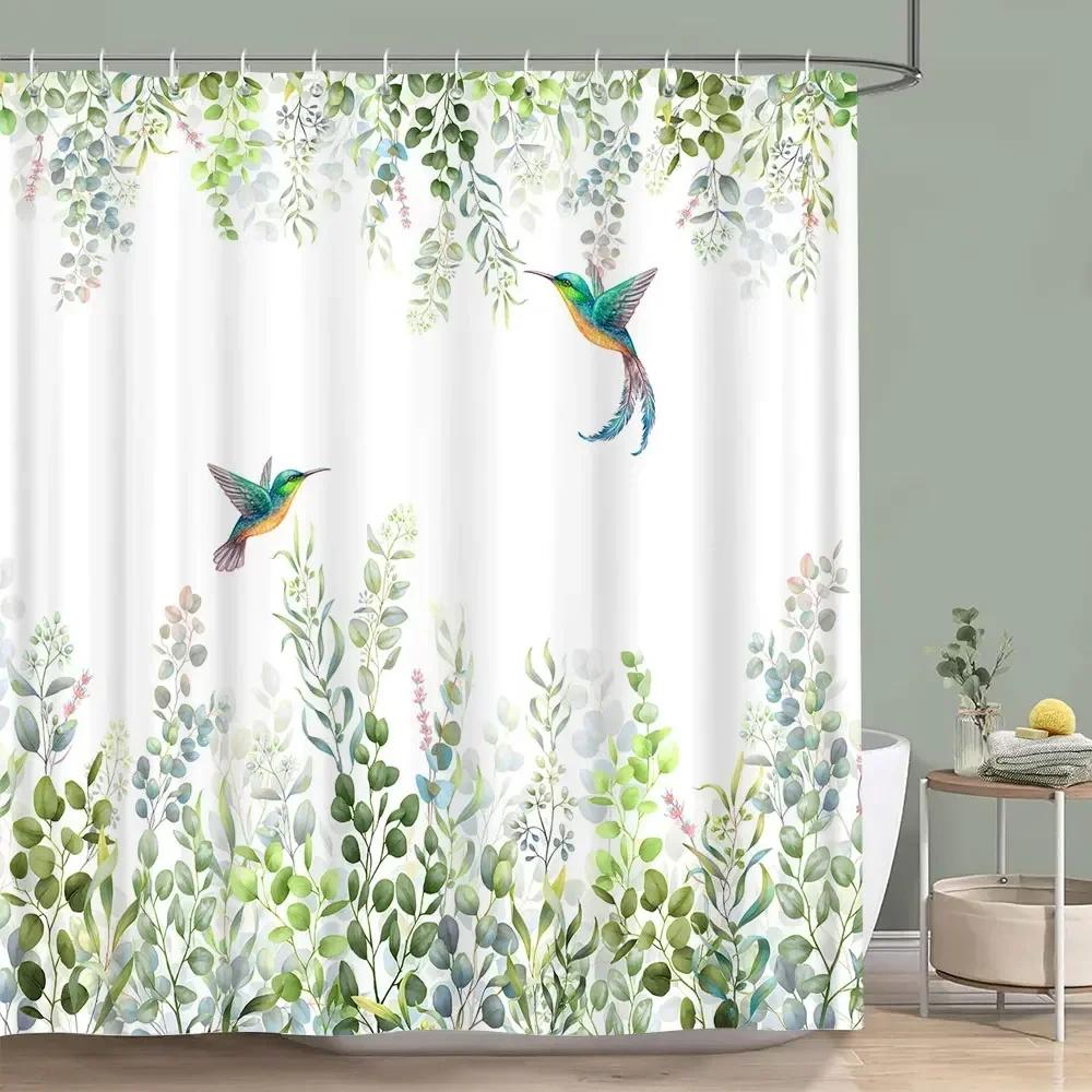 Sage Green Shower Curtain Plant Botanical Eucalyptus Leaf Watercolor Greenery Leaves Floral Bath Curtains Fabric Bathroom Decor