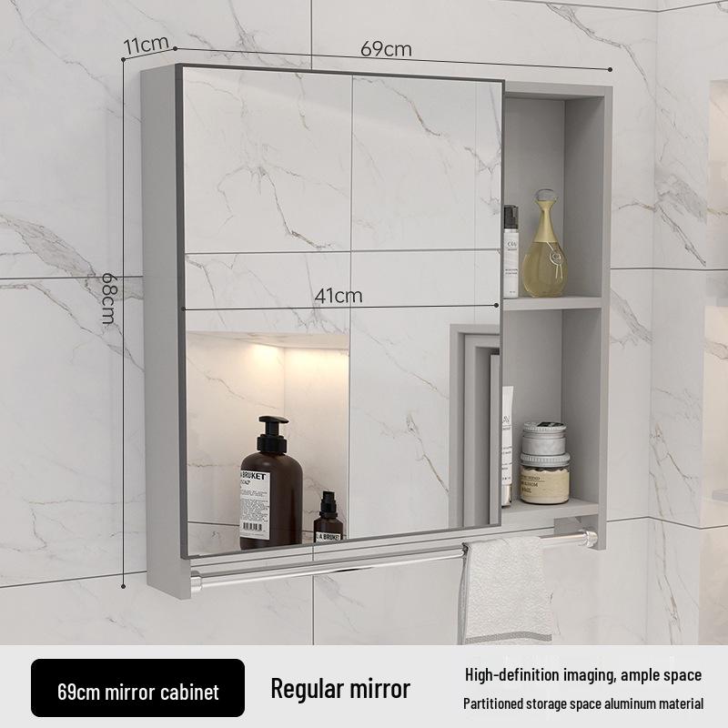 40cm x 50cm Space Aluminum Smart Mirror Cabinet with Lights & Defogging, Punch-Free Wall-Mounted for Small Bathrooms