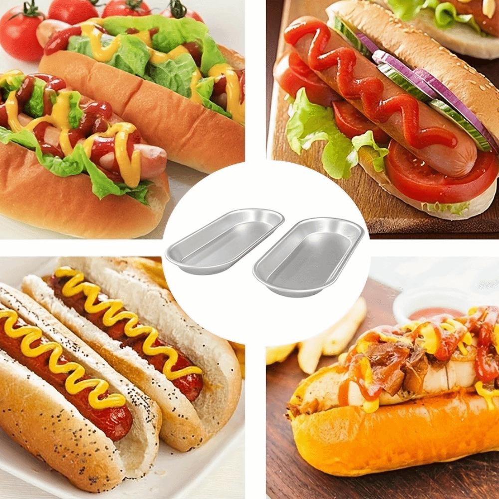 4PCS Aluminium Zinc Zinc Alloy Sausage Bread Baking Pan Oval Hotdog Bun Pan Durable Hot Dog Bread Mold  Bakery