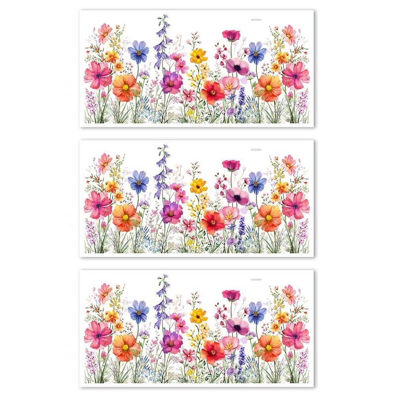 3Pcs Flower Wall Sticker Decal Color Blooming Floral Art Mural Removable Pvc Wallpaper For Home Bedroom Indoor Headboard School