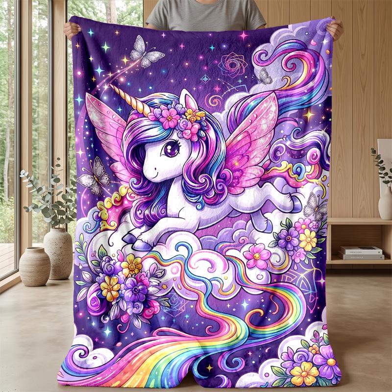Rainbow unicorn clouds Theme blanket Lightweight Warm Flannel Blanket Decorative Throw Blanket for Home Decoration