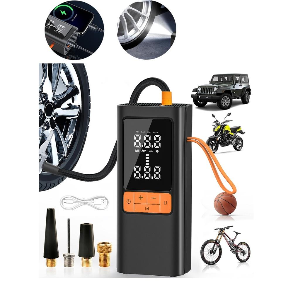 

Digital Car Tire Inflator Portable Air Compressor Digital Electric Air Pump with 6000mAh Battery Power Bank/Auto Stop/LED Light/LCD Screen/4 Nozzle/L