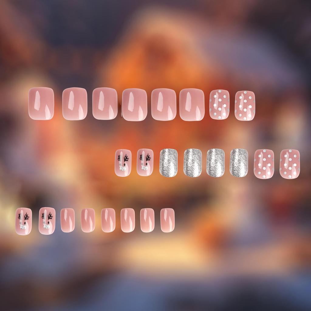 Christmas Detachable Glitter False Nail Stickers – 24 Pieces