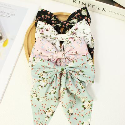 Spring Summer New Floral Bow Hair Clips with Ribbon Tails-European&American Style,Versatile ,Fashionable Hair Accessories