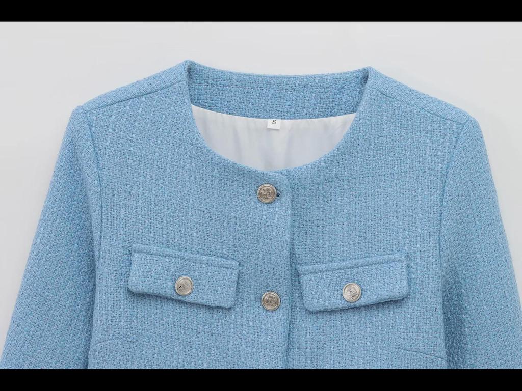 ZA Women's European & American Style Textured Shoulder Pad Jacket + Skirt/Pants Set