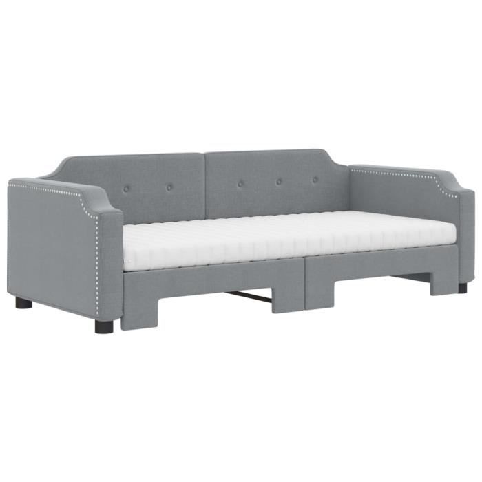 VidaXL Daybed with Trundle and Mattress Light Grey 90x200 Cm Fabric 3197652