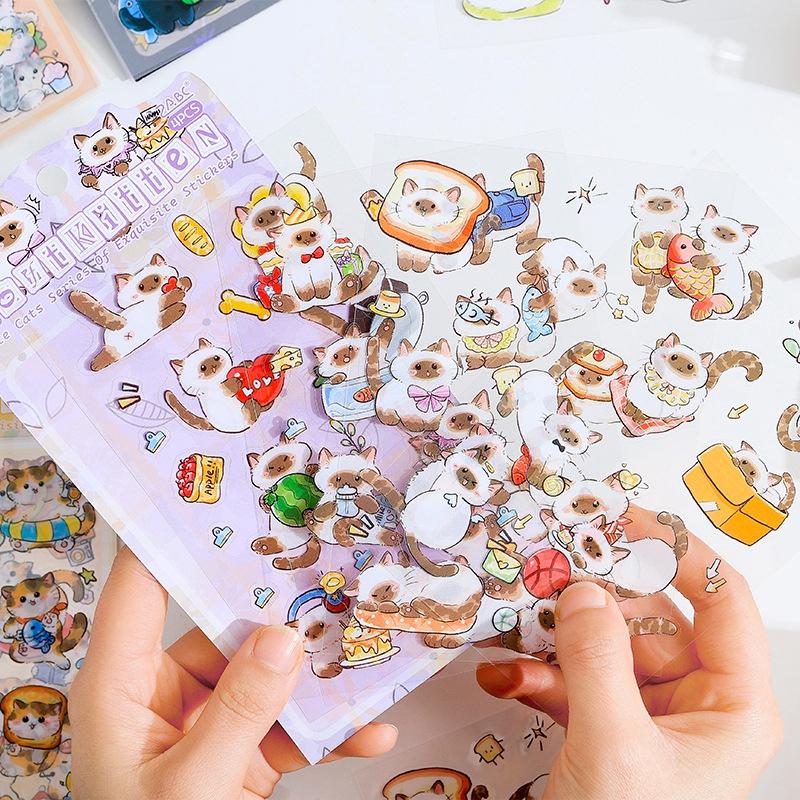 Kawaii Cat Stickers Cartoon Animal Stickers Student DIY Scrapbook Decals Handbook Cute Korean Nail Sticker Aesthetic Stationery