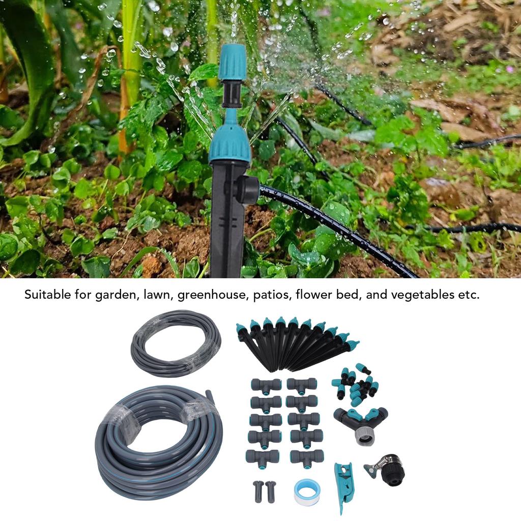 10m Greenhouse Micro Drip Irrigation Kit with Tubing Hose Adjustable Nozzle Garden Watering System for Garden Bed Yard Lawn