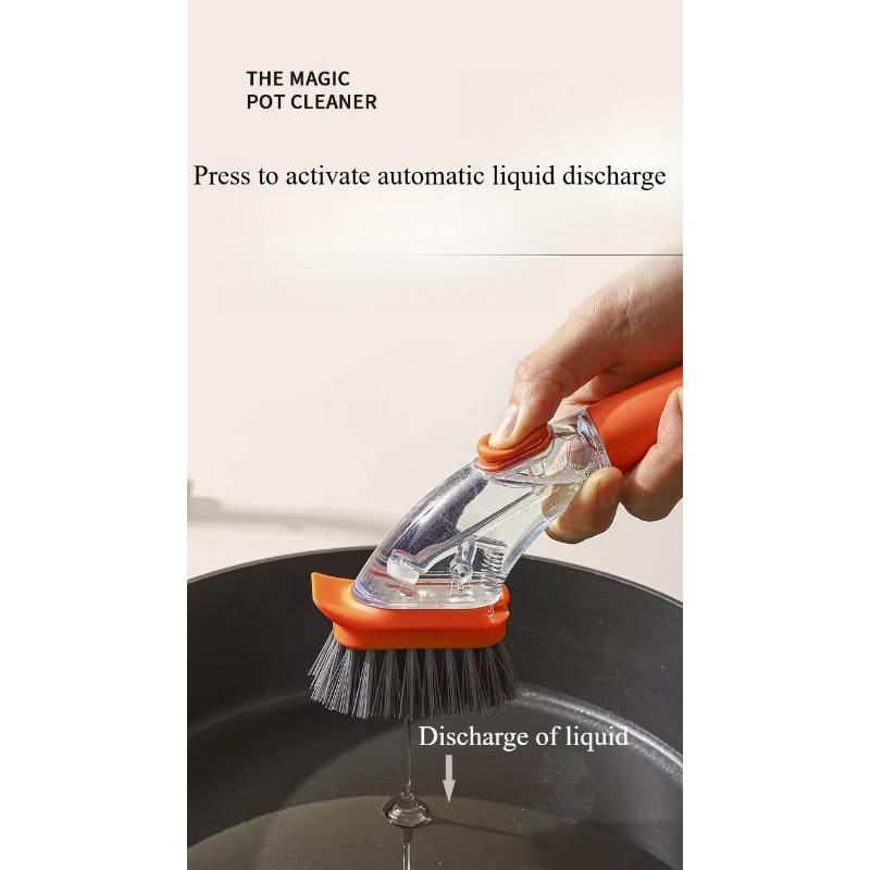 1PC Household Kitchen Pot Brush Artifact Washing Splash-proof Pot Brush Multifunctional Dormitory Kitchen Brush Press Cleaner Integrated Brush
