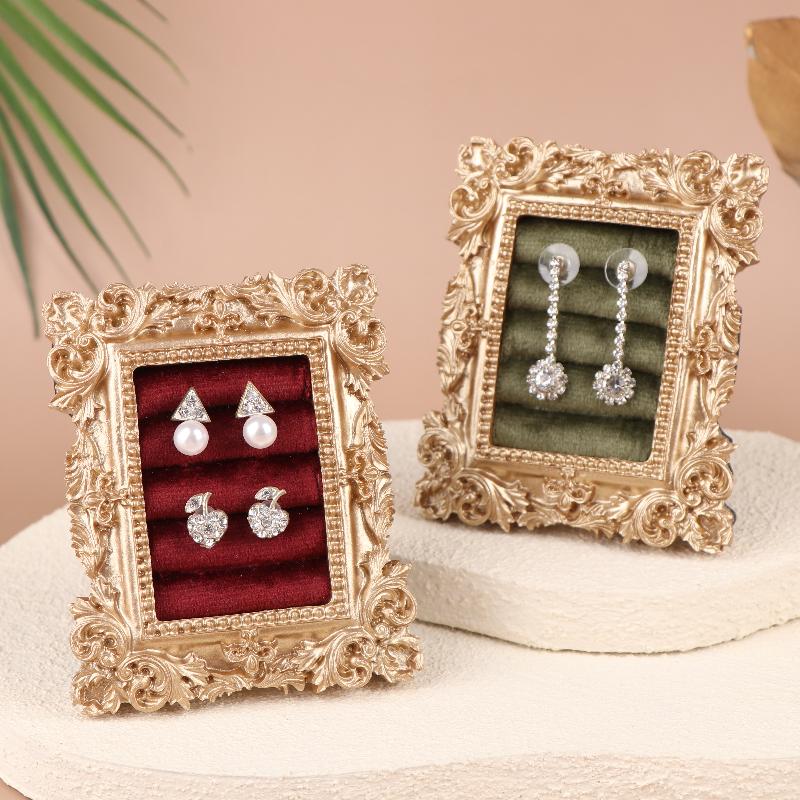 Retro Square Ring Earring Display Stand Jewelry Showcase Storage Tray Shop Window Decoration Photography Background Props