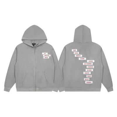 BTS World Tour ARIRANG Reißverschluss-Hoodie: Hochwertiges graues K-Pop Sweatshirt mit gestickten Stadt-Patches & Taschen, Unisex Streetwear