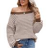 Women's Fashionable Striped Contrasting Temperament One Neck Knitted Sweater Top