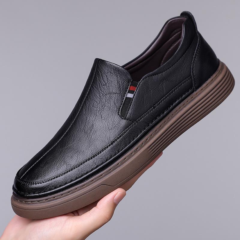 

Hy [натуральная воловья кожа] мужская обувь, новая повседневная нескользящая мягкая кожаная внутренняя часть, увеличивающая рост, деловая мужская мягкая подошва, педаль, повседневная 38