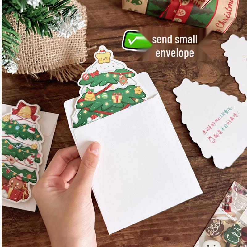 3D Retro Foldable Christmas Tree Greeting Card with Envelope - Perfect for Best Friends or Couples.