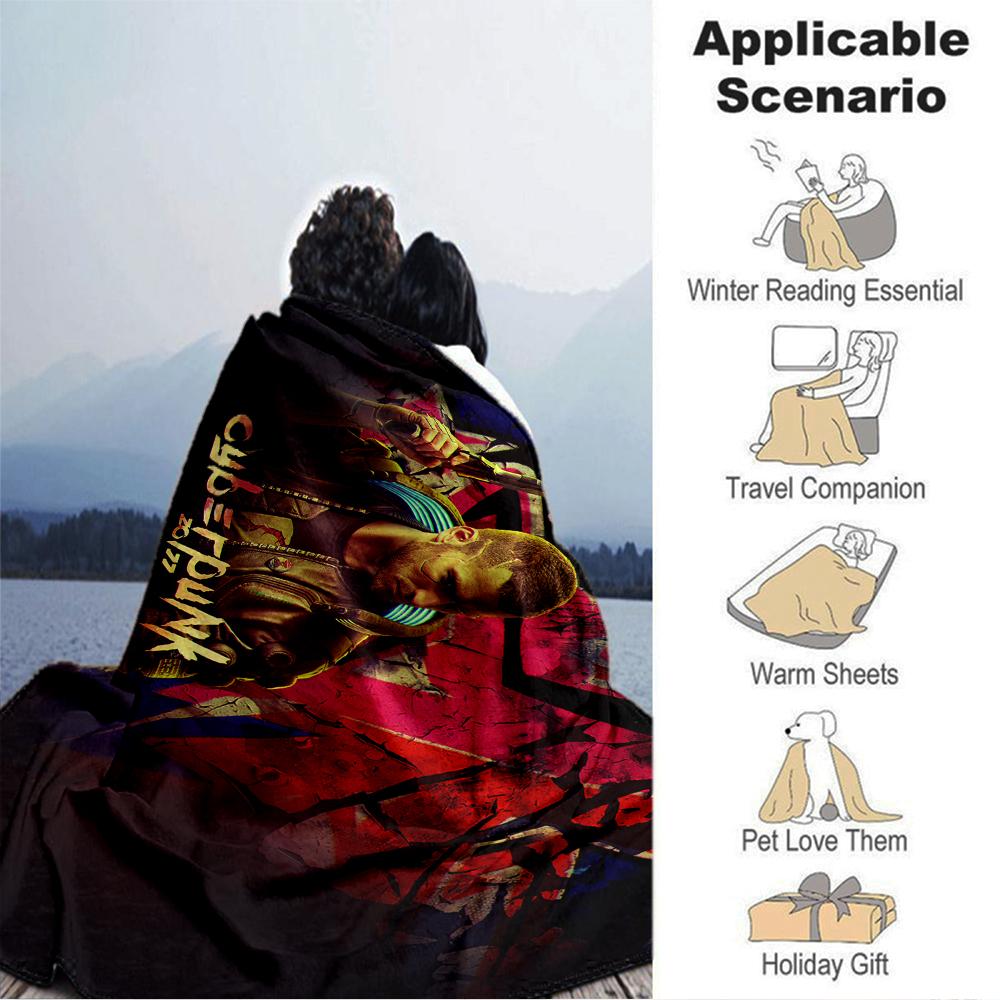 Cyberpunk Future Cityscape Blanket Soft Throw Blanket For Home Bedroom Bed Sofa Travel Office Solid Christmas Blanket