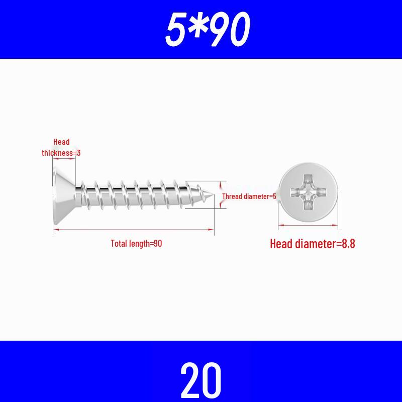 304 Edelstahl Kreuzschlitz Senkkopf Selbstschneidende Holzschrauben M3/M4/M5