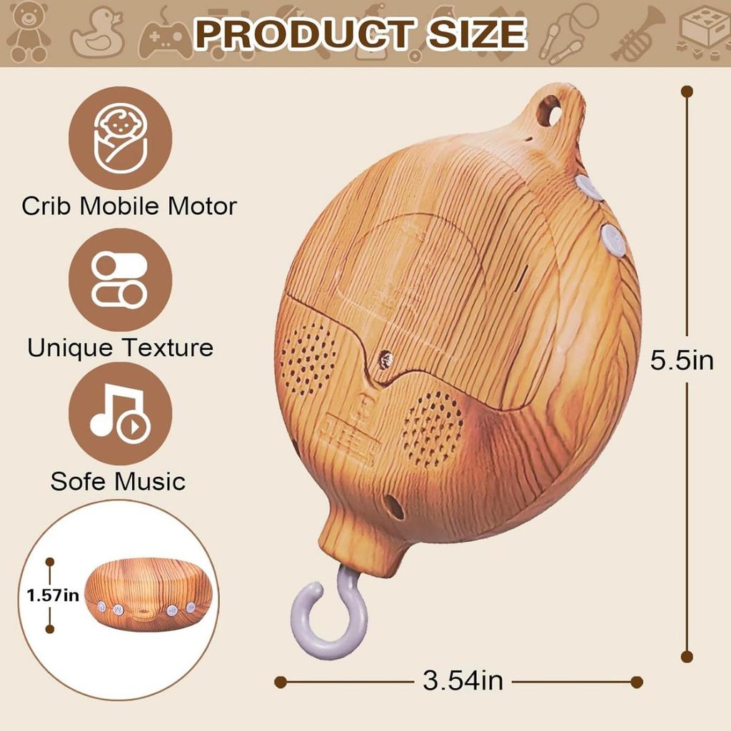 Berço Móvel Motor Caixa de Música Com Gancho Giratório Operado Por Bateria, Toca 35 Músicas (Sem Rocker)