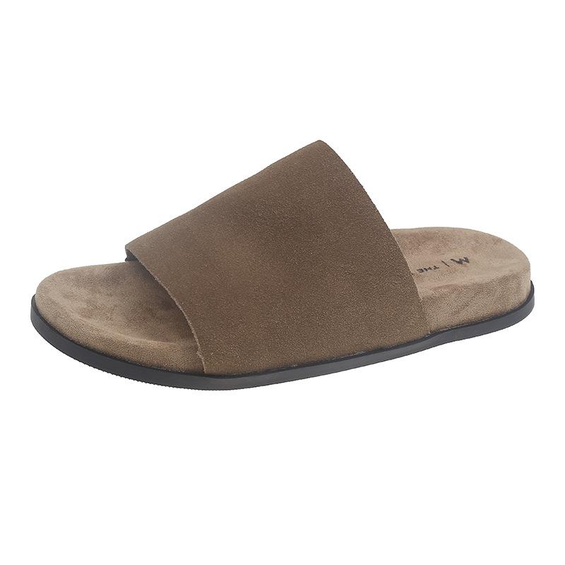 Retro one-word slippers for women to wear autumn new fashion lazy shoes platform slippers