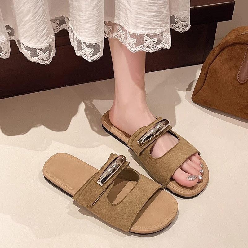Spring and summer women's 2025 new Korean sweet and versatile baotou summer soft bottom casual one-word non-slip slippers