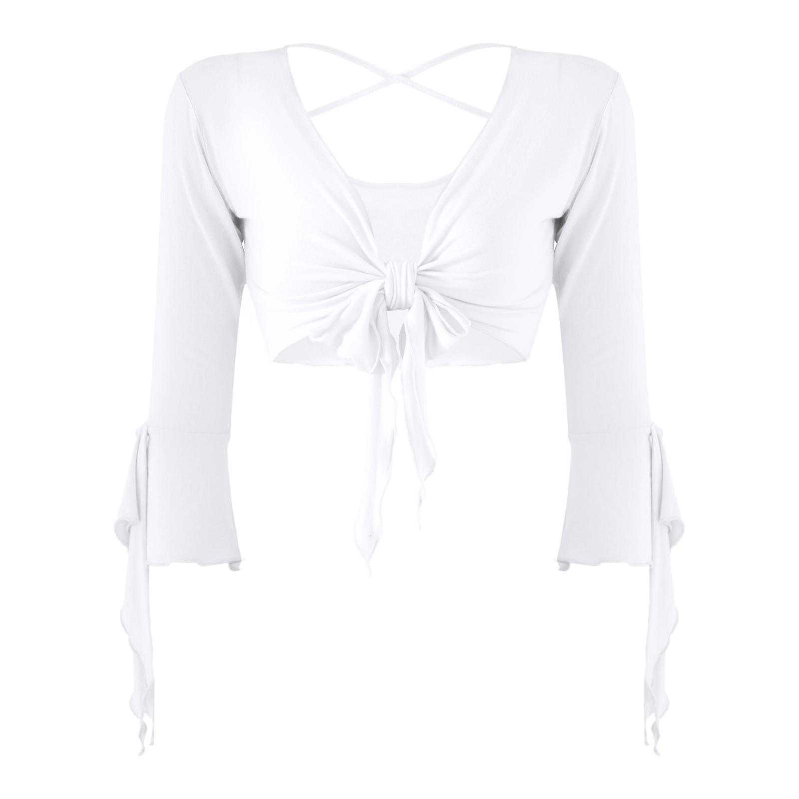 

Женский кружевной топ с V-образным вырезом и рукавом 3/4 для танца живота, костюмов для занятий йогой, повседневная мода в стиле бохо One Size белый