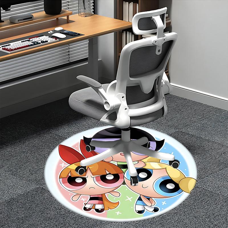 Powerpuff Girls Stuhlunterlage Runder Teppich Büroteppich, Rutschfest, Geeignet für Wohnzimmer, Schlafzimmer,Dekor1205770a