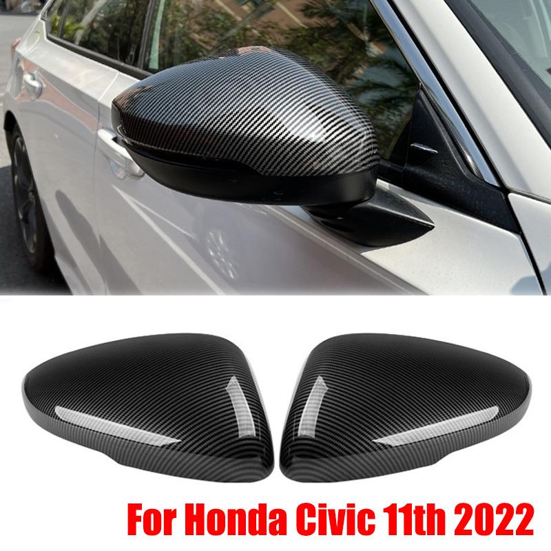 For Honda Civic 11th Gen  2PCS Carbon Fiber Look Add-on ABS Car Side Door Rear View Mirror Cover Cap Sticker Case Shell