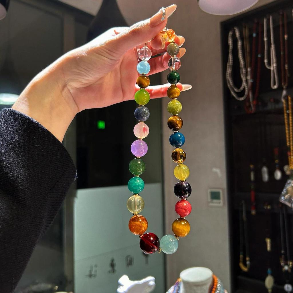 Zhu Zhu's Style Crystal Round Bead Necklace - Wei Xue's Natural Multi-Treasure Design
