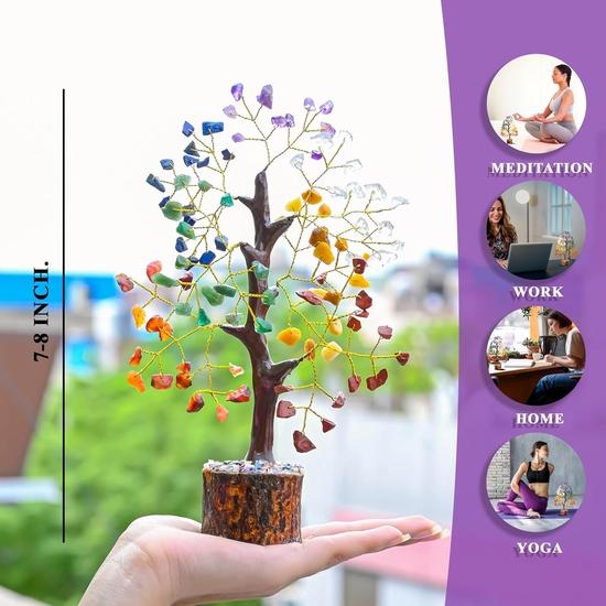 Crocon Seven Chakra Gemstone Tree Feng Shui Figurine Money Bonsai Good Luck Reiki Healing Crystals Wealth Room Table Décor