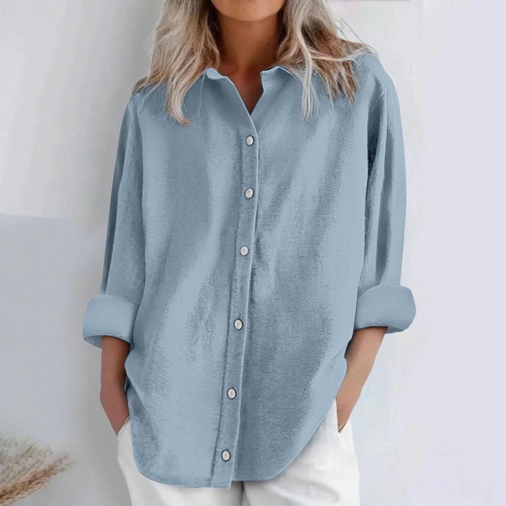 Women's Fashion Casual Solid Colour Cotton Button Cardigan Long Sleeve Top