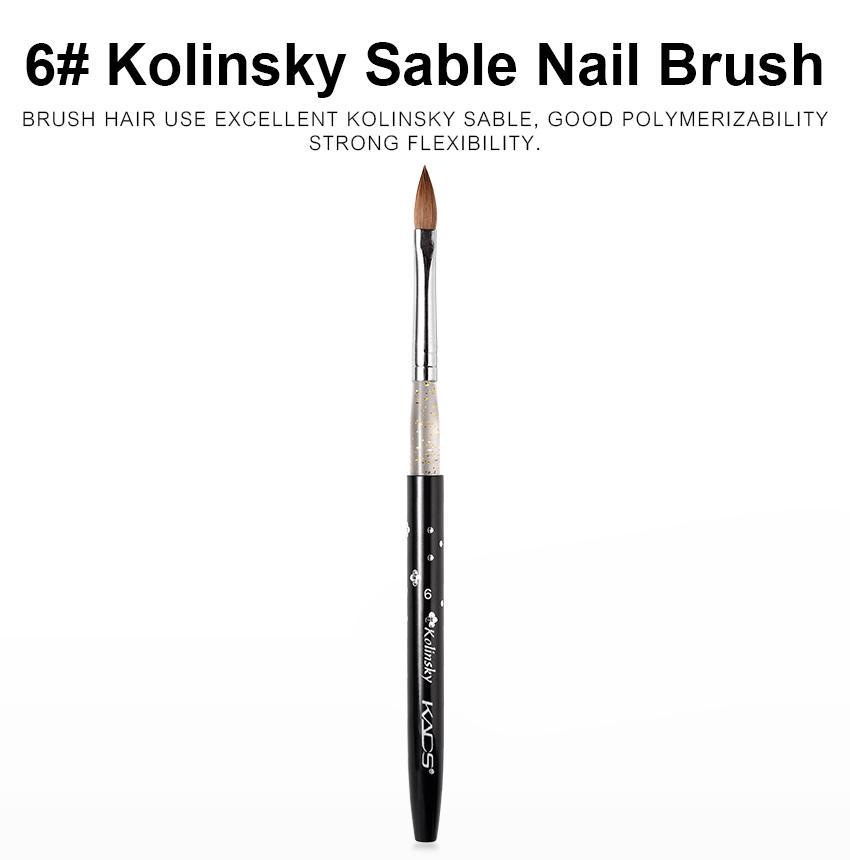 kads 6# Schwarzer Acryl-Nagelpinsel, Kolinsky Sable-Pinsel, Nagelspitzen-Pinselstift, Sable-Acryl-Nagelpinsel für professionelle Nagelkunst