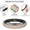 Khaki Checkered Steering Wheel Cover For Women,Universal Auto Steering Wheel 14-15 Inch Car Interior Accessories With 2PCS Car Coasters,Suitable For