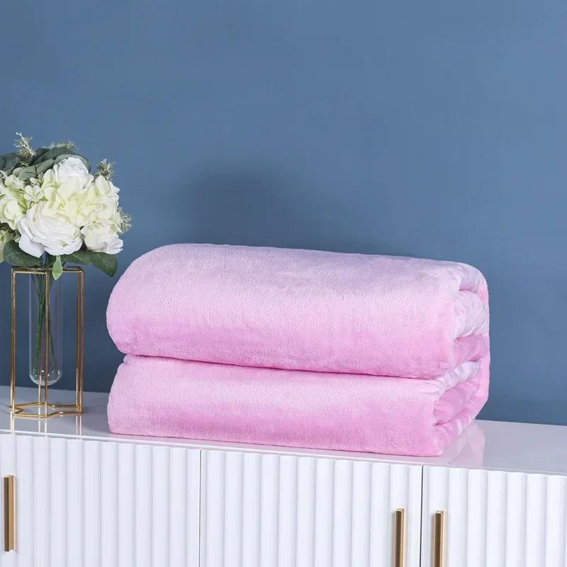 

1 Piece Solid Color Flannel Blanket Soft Warm Throw Blankets for Couch Sofa Office Bed Camping Travel Multi-purpose Gift Blanket 70x100cm рожевий