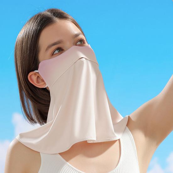 Ice Silk Sunscreen Face Guard, Three-Dimensional Tailoring Face Protector, Gradient Color Neck Clavicle UV Shield with Ear Loop, for Hiking, Fishing